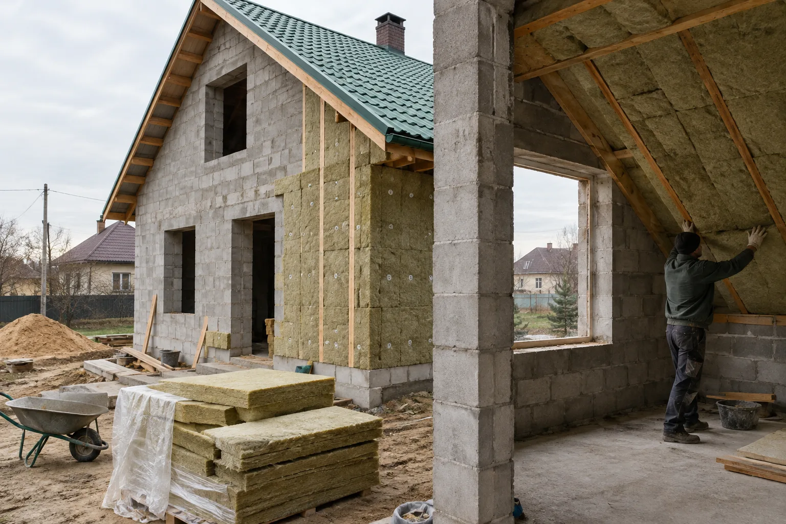 Стена недостроенного дома из бетонных блоков